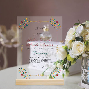 Invitations En Acrylique Mariage Motif classique complexe de géométrie vint