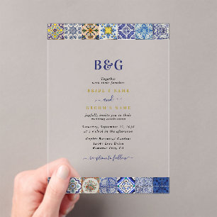 Invitations En Acrylique Mariage Motif de tuiles portugaises méditerranéenn