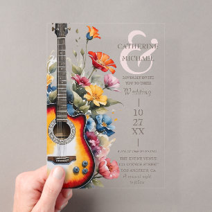 Invitations En Acrylique Mariage Musical Guitare Fleur Sauvage Ampersand