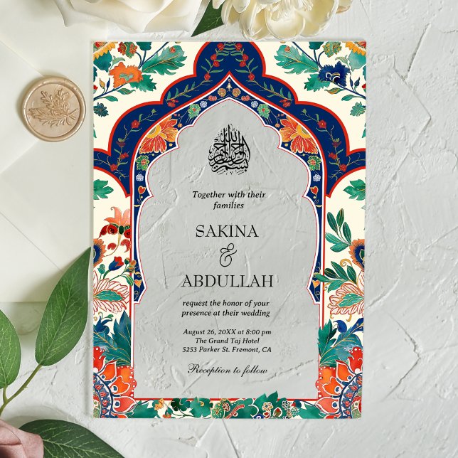 Invitations En Acrylique Mariage Musulman à incrustation florale persane (Créateur téléchargé)