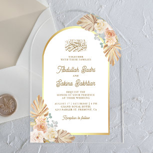 Invitations En Acrylique Mariage Musulman Arche Florale Bohème Terreuse