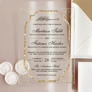 Invitations En Acrylique Mariage Musulman Bordure Pailletée Or Élégant