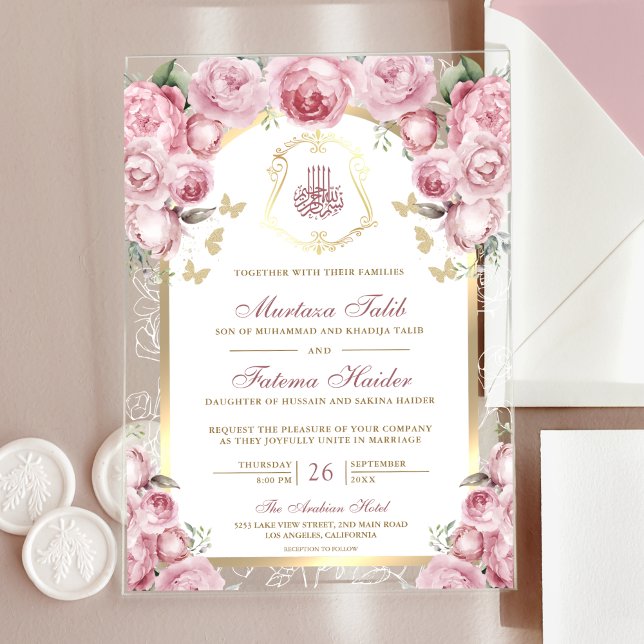 Invitations En Acrylique Mariage musulman de l'Arche d'or rose pâle (Créateur téléchargé)