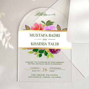 Invitations En Acrylique Mariage musulman islamique avec de la verdure mode