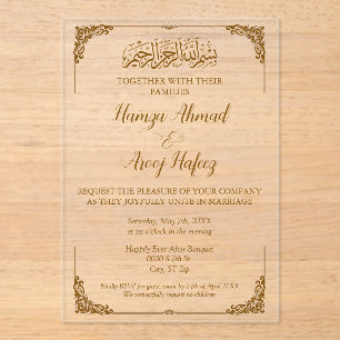 Invitations En Acrylique Mariage musulman moderne de l'Islam de l'or
