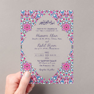 Invitations En Acrylique Mariage Musulman Orné Bleu Nuit Rose Arch Arabe