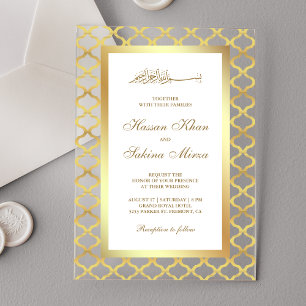 Invitations En Acrylique Mariage Musulman Quatrefeuilles Doré Marocain