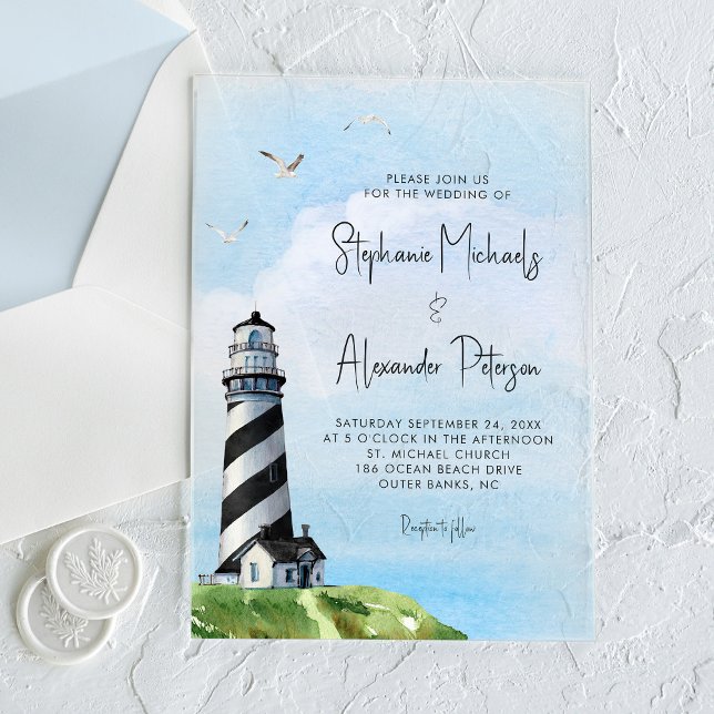 Invitations En Acrylique Mariage Naissance Phare Aquarelle (Créateur téléchargé)