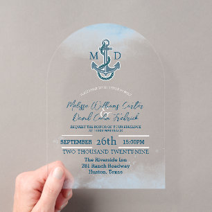 Invitations En Acrylique Mariage Naustique Plage Côtière Ancre 