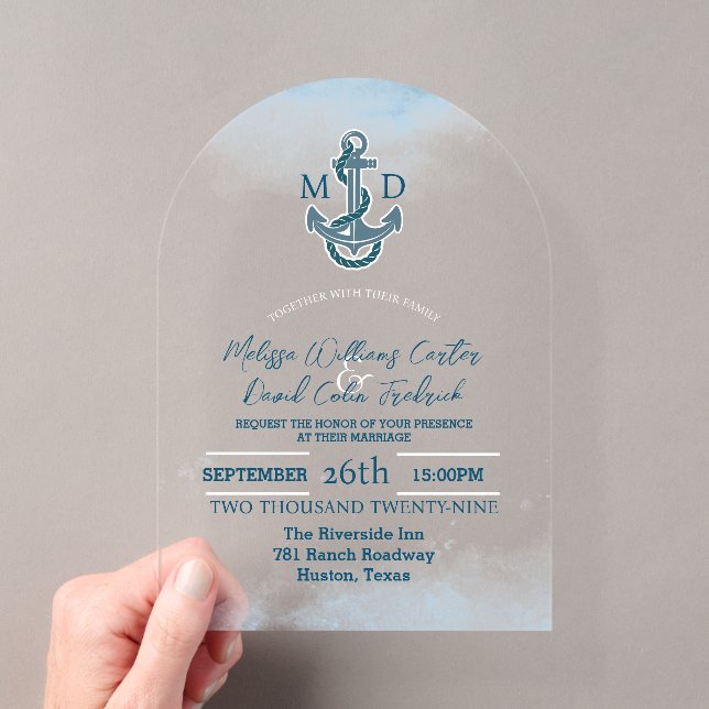 Invitations En Acrylique Mariage Naustique Plage Côtière Ancre  (In situ (ordinateur de poche))