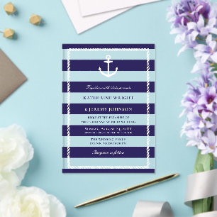 Invitations En Acrylique Mariage Nautique Élégant avec Rayures Navy et Ancr