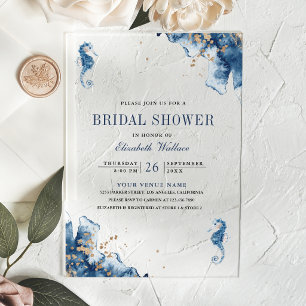 Invitations En Acrylique Mariage naval bleu marine Cheval marin Shower de m