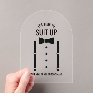 Invitations En Acrylique Mariage noir Bow Cravate Groomsman Proposition