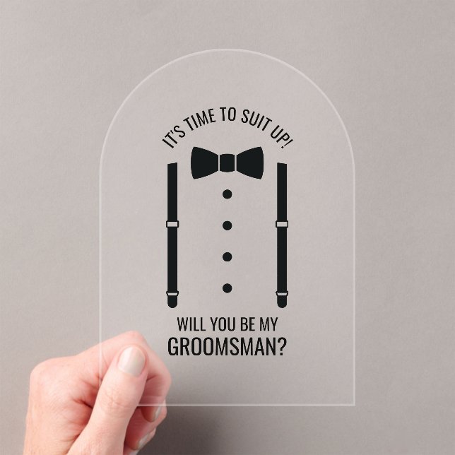 Invitations En Acrylique Mariage noir Bow Cravate Groomsman Proposition (In situ (ordinateur de poche))