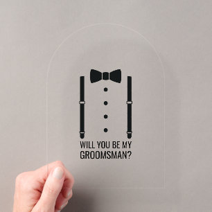 Invitations En Acrylique Mariage noir Bow Cravate Groomsman Proposition
