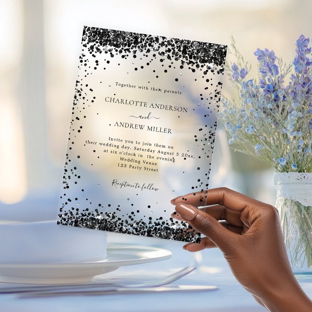 Invitations En Acrylique Mariage noir clair du soir  (Créateur téléchargé)