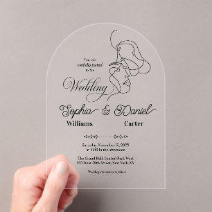 Invitations En Acrylique Mariage noir et blanc de luxe Chic Couple artistiq