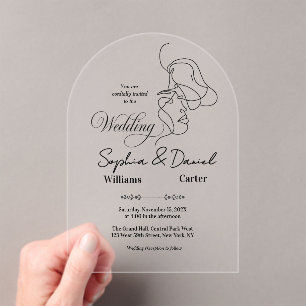 Invitations En Acrylique Mariage noir et blanc de luxe Chic Couple artistiq