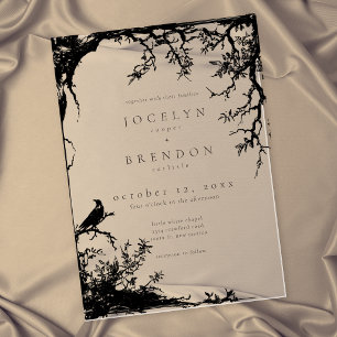 Invitations En Acrylique Mariage noir et marron Gravure d'arbre de corbeau
