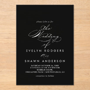 Invitations En Acrylique Mariage noir minimaliste espagnol