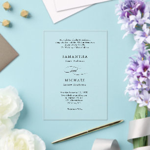 Invitations En Acrylique Mariage Noms des Deux Parents Minimaliste Noir Bla