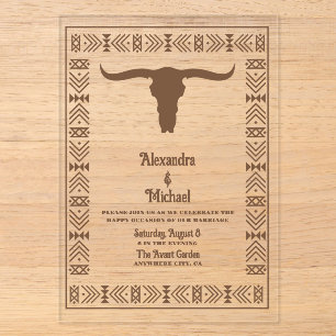 Invitations En Acrylique Mariage Occidental Ranch Country du Sud-Ouest
