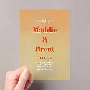 Invitations En Acrylique Mariage orange moderne brillant et gras