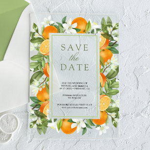 Invitations En Acrylique Mariage orange Tangerine Citrus Enregistrer la dat