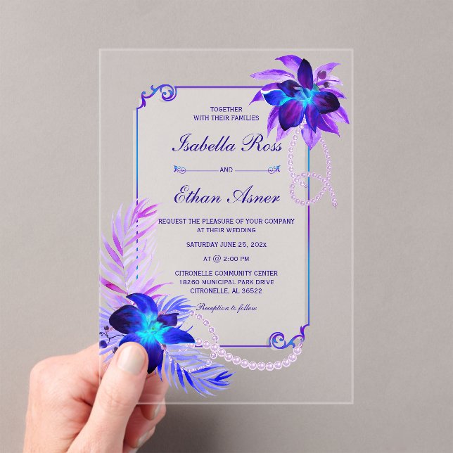 Invitations En Acrylique Mariage Orchidée Élégante (In situ (ordinateur de poche))