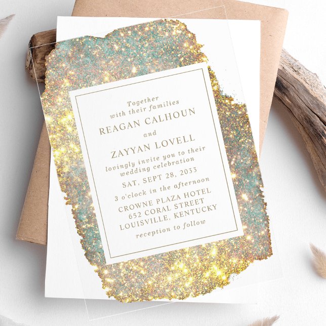 Invitations En Acrylique Mariage Pailleté Irridescent Moderne (Créateur téléchargé)