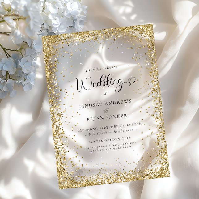 Invitations En Acrylique Mariage Paillettes Or Moderne (Modern Gold Glitter Wedding Acrylic Invitations)