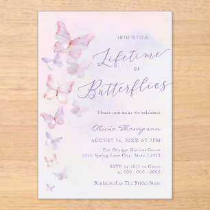 Invitations En Acrylique Mariage papillons à vie Shower Purple