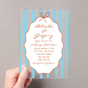Invitations En Acrylique Mariage peint à la main avec des rayures fantaisis