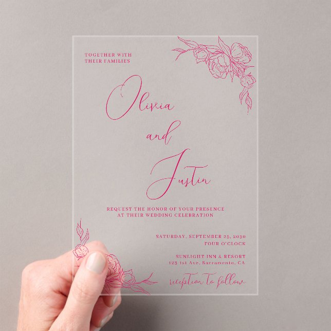Invitations En Acrylique Mariage Peony Elegance (In situ (ordinateur de poche))