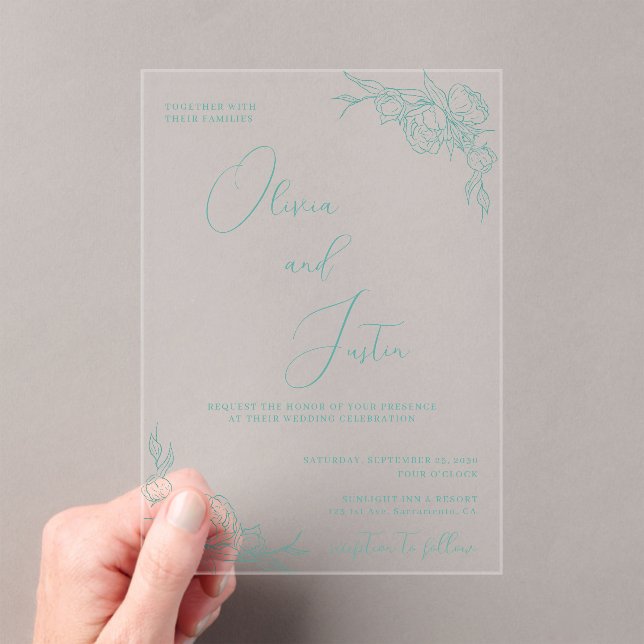 Invitations En Acrylique Mariage Peony Elegance (In situ (ordinateur de poche))