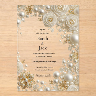 Invitations En Acrylique Mariage Perle Rose et Diamants