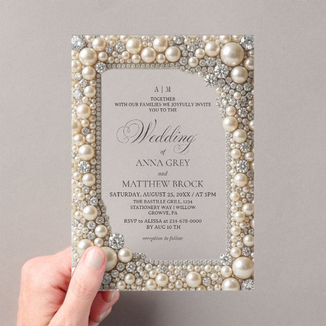 Invitations En Acrylique Mariage Perles Élégantes (In situ (ordinateur de poche))