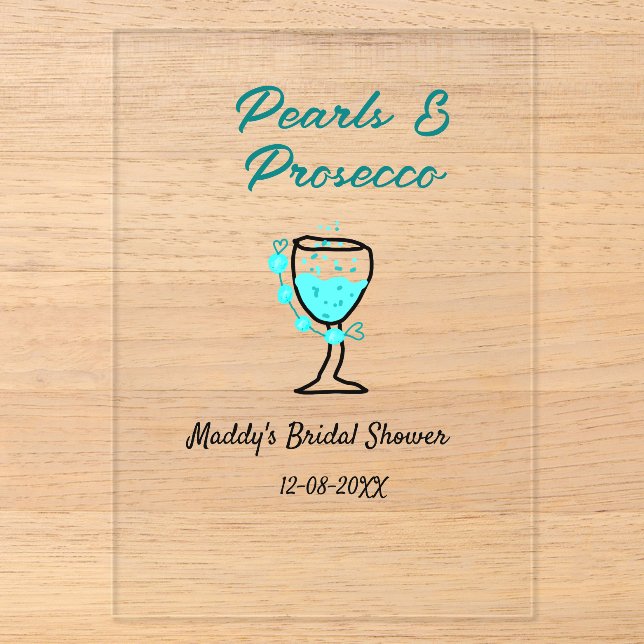 Invitations En Acrylique Mariage perles et prosecco nom bleu noir  (Recto)