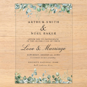 Invitations En Acrylique Mariage personnalisable au joli eucalyptus