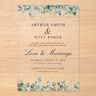Invitations En Acrylique Mariage personnalisable au joli eucalyptus 