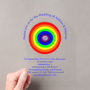 Invitations En Acrylique Mariage personnalisé rond arc-en-ciel pour hommes