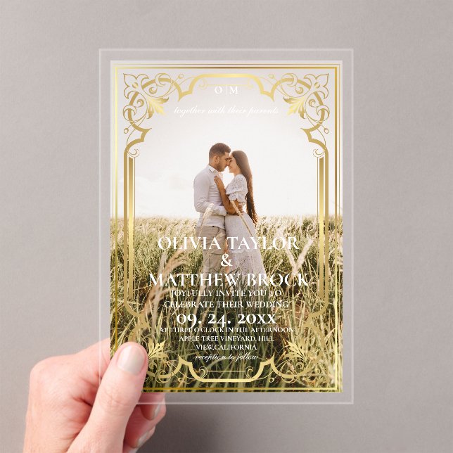 Invitations En Acrylique Mariage photo classique moderne  (In situ (ordinateur de poche))