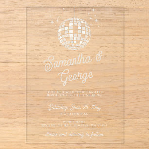 Invitations En Acrylique Mariage Photo Disco Orange Ivoire Rétro Groovy 70s