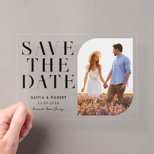 Invitations En Acrylique Mariage photo minimaliste moderne chic Enregistrer