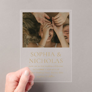 Invitations En Acrylique Mariage photo moderne or simple