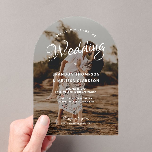 Invitations En Acrylique Mariage photo romantique stylish Script superposit (In situ (ordinateur de poche))