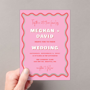 Invitations En Acrylique Mariage photo rouge rose vif de la courbe rétro