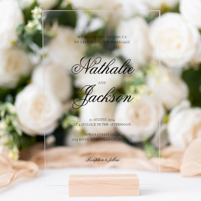 Invitations En Acrylique Mariage Photo Script Élégant Classique (Créateur téléchargé)