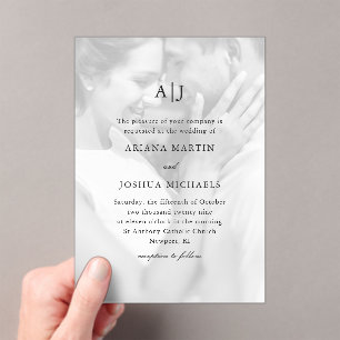 Invitations En Acrylique Mariage photo simple avec monogramme classique