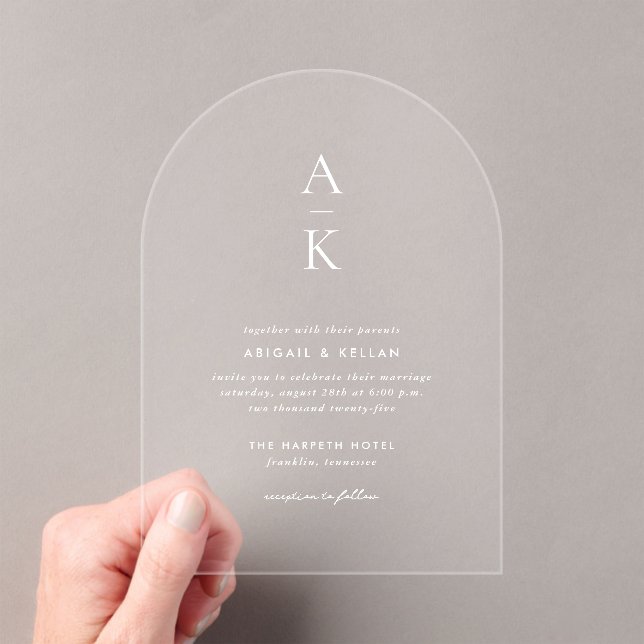 Invitations En Acrylique Mariage photo simple et moderne Monogramme (In situ (ordinateur de poche))